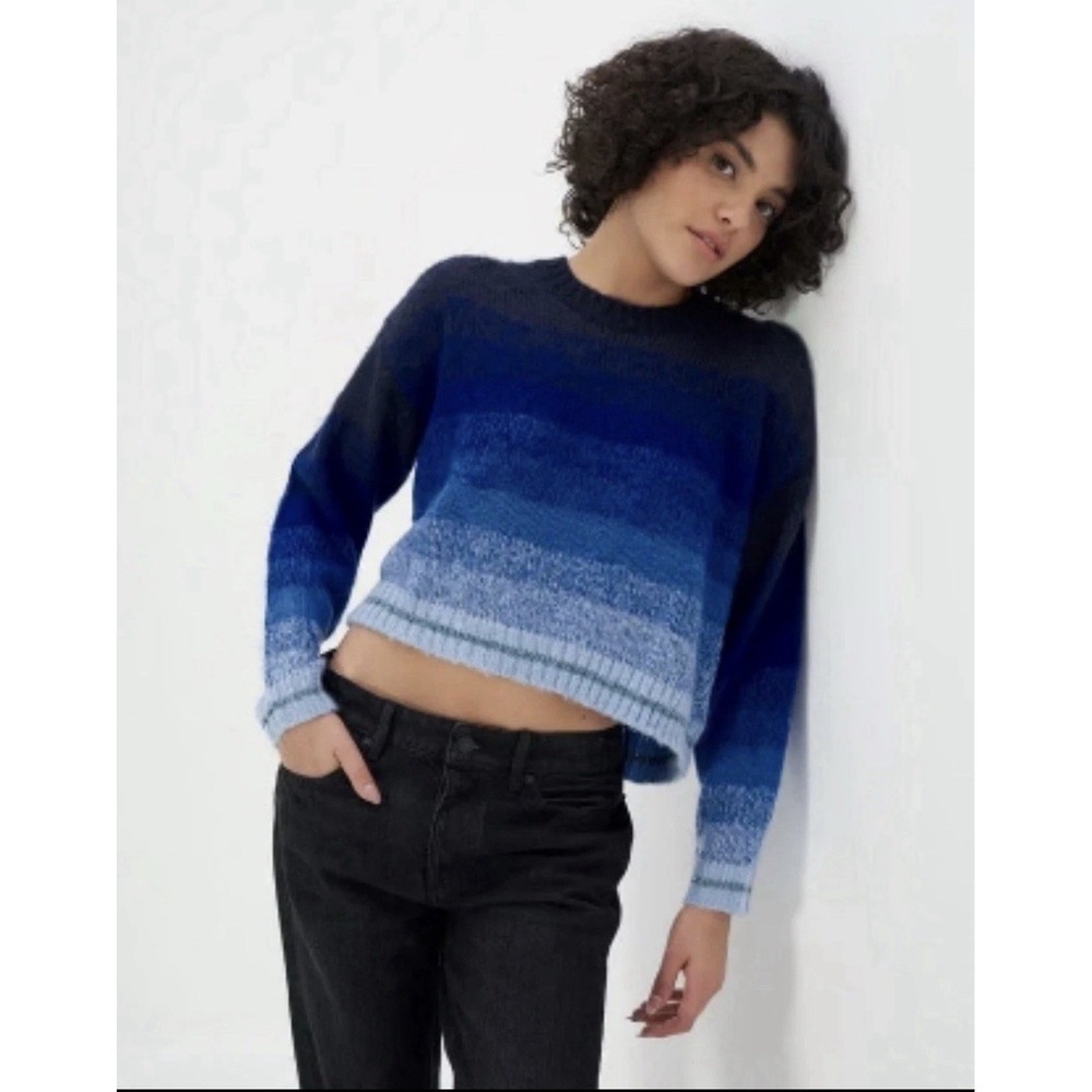 American Eagle Mock Neck Gradient Pullover Knit Sweater Blue Umbre Size S Y2K